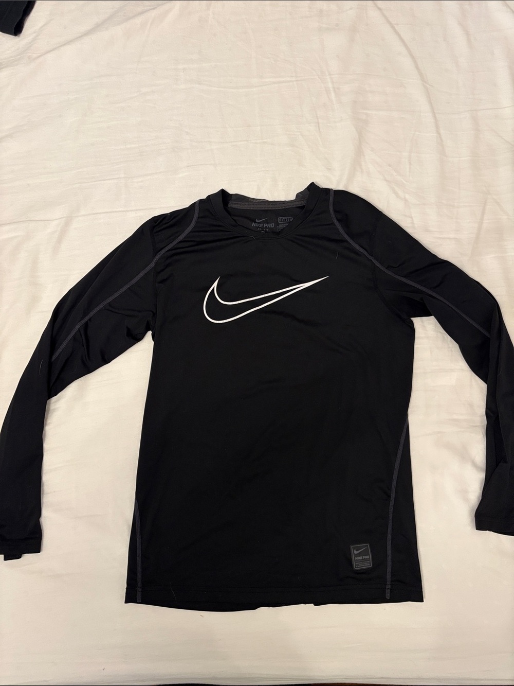 Nike Black Long Sleeve Training Top with White Swoosh